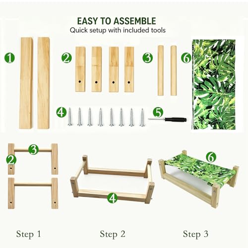 Bearded Dragon Bed, Wooden Reptile Hammock, Hanging Sleeping Lounger, Safe Natural Wood Resting Place for Lizard, Leopard Gecko, Snake, and Other Small Animals (Green, Large) - color: GREEN, size: Large