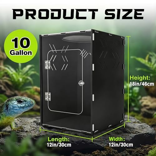 10 Gallon Reptile Tank Enclosure,12x12x18 Transparent Reptile Terrarium Acrylic Front Opening with Metal Translucent Mesh Top for Crested Gecko Lizards, Snakes, Chameleon