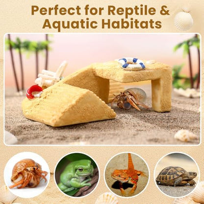 Gerrii Hermit Crab Hideout Cave Natural Resin Hermit Tank Accessory Climbing Toy and Hideaway Tunnel Hideout Durable Crab Natural Habitat Reptile Lizard Bearded Dragon Gecko Tank Decor