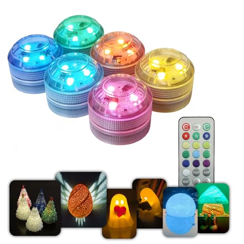 Mini Waterproof RGB LED Tea Lights with Remote Control for Bambu Lab KC020,3D Print Battery Powered LED Light Kit,Small Multicolor LED Flame Tea Light Candle Set for 3D Printing Projects(6 PCS) - style: 6Pack