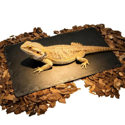 Reptile Basking Platform,9.8"x6" Bearded Dragon Basking Slate Rock with Bark Substrate,Tortoise Rock Plate Feeding Dish Resting Climbing Tank Accessories for Lizards Snakes Turtles Gec - size: L | 9.8" x 6"Slate Rock with Bark Substrate
