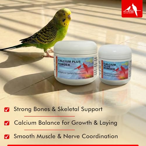 Morning Bird Calcium Plus Powder for Birds 4.5 oz – Calcium Supplement with Essential Vitamins & Minerals – Supports Bone Health, Muscle Function & Digestive Balance – Easy-to-Mix Calcium Formula - size: 4.5 Oz