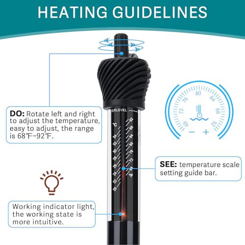 hygger ETL Certification Aquarium Heater, 50W/100W/200W/300W Submersible Fish Tank Thermostat Heater with Firm Double Pair Suction Cups for Coral Saltwater and Freshwater Tank with Thermometer (100W) - size: 100W