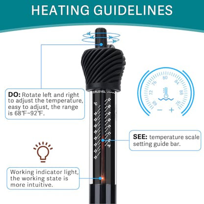 hygger ETL Certification Aquarium Heater, 50W/100W/200W/300W Submersible Fish Tank Thermostat Heater with Firm Double Pair Suction Cups for Coral Saltwater and Freshwater Tank with Thermometer (100W) - size: 100W
