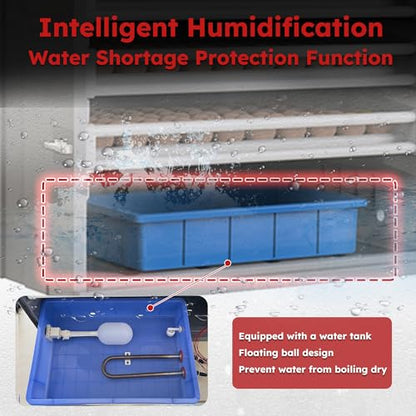 Commercial Digital Egg Incubator, 400-Egg Capacity, 360° Auto-Turning System with Digital Control, Red and Gray Cabinet, Temperature and Humidity Monitoring
