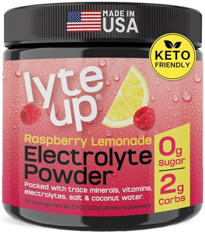 2400 MG Electrolyte Powder – Zero Sugar Keto Electrolytes for Hydration & Fasting Support – with Magnesium, Potassium, Coconut Water, & Himalayan Salt – Raspberry Lemonade Lyte Up – 30 Servings