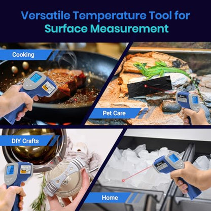 Etekcity Infrared Thermometer Laser Temperature Gun 1080, -58°F~ 1130°F for Meat Food Candy Pizza Oven, Heat Gun for Cooking, Kitchen, Fridge, Reptile, BBQ, HAVC, Adjustable Emissivity & Max Measure - color: Arctic Blue, style: Advanced