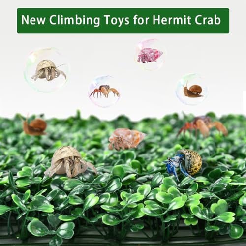 2pcs Hermit Crab Climbing Toys, 10x10 Inch Faux Grass Mat Reptile Plants Artificial Boxwood Panels Reptile Tank Accessories for Bearded Dragon Lizard Terrarium Decor (Green)
