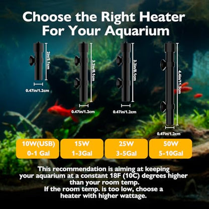50W Small Aquarium Heater Betta Heater for 5-10 Gallon Freshwater & Saltwater Tanks, Alumina Ceramic Fish Tank Heater Turtle Heater with Dry-Run & Overheat Protection - size: For Tanks ≤ 10 Gal