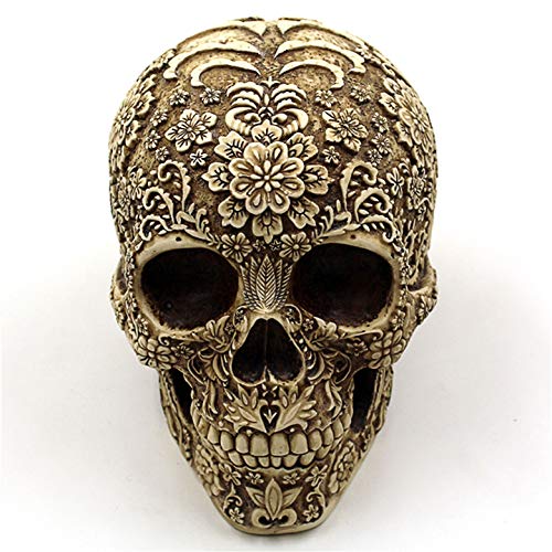UJOY Creative Skull Flowers Sculpture 8.1'' Human Head Skeleton Statue Collectible Halloween Decoration Home Decor