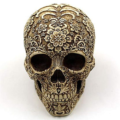 UJOY Creative Skull Flowers Sculpture 8.1'' Human Head Skeleton Statue Collectible Halloween Decoration Home Decor