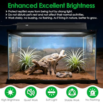 UVB Light for Reptiles Bearded Dragon, T5 UVB Reptile Light Fixture HO UVB Bulb Lighting Combo Kit 10.0 24W UVA UVB Reptile Light Bulb Terrarium Lamp Tube Bar for Snake Gecko Turtle Lizard, 22 Inch - size: T5-22Inch
