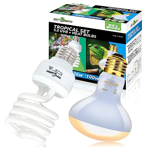 REPTIZOO Reptile Heat Lamp Combo Pack with Dual Reptile Light Fixture & 100W Intense Basking Spot Light 26W Energy Saving UVA UVB Bulb Spiral Compact Bulb 10.0