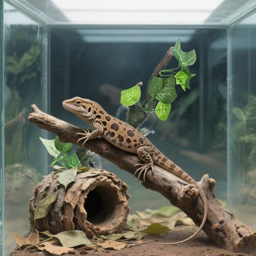 Reptile Corner Climbing Branch - 3D Terrarium Plant with Dual Suction Cups, Natural Habitat Decor for Bearded Dragon, Gecko, Snake & Lizard Tanks