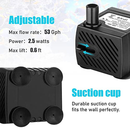 Submersible Pump 53GPH(200L/H) Fountain Pump Accessories kit, The Machine Parts of Neptonion Reptile Water Feeder, Includes 2.5W Aquarium Pump, 2 Carbon Foam and a Water Pipe