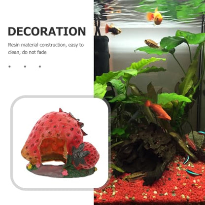 POPETPOP Strawberry Shaped Reptile Hideout Resin Cave for Bearded Dragon Lizard Turtle Habitat Basking Platform Aquarium Decor Shelter 5.11X4.33X4.33In