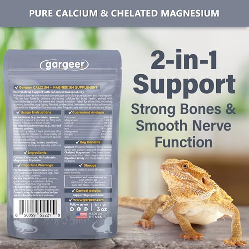 Gargeer 'Magnesium & Calcium' Supplement for All Reptiles | Dual Mineral Support for Strong Bones, Muscle & Nerves Function | Chelated Magnesium for Better Absorption | 3oz | Made in USA