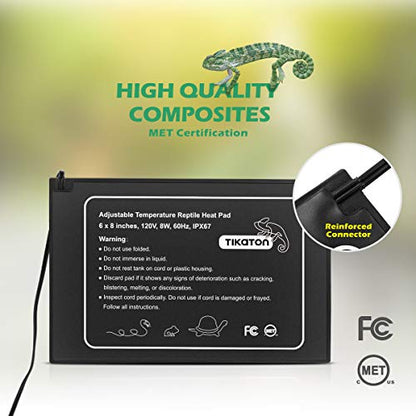 Tikaton Reptile Heat Pad - Adjustable Temperature Under Tank Heater for 10-20gal/30-40gal Tank, Terrarium Heat Mat for Turtle/Snake/Lizard/Frog/Spider/Plant Box - size: 1 Pack-6" X 8"