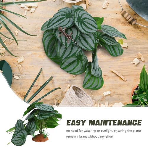 DOITOOL Reptile Decor Climbing Artificial Plant with Suction Cups for Terrarium Glass Container Decoration, Realistic Watermelon Leaf Design Suitable for Snake and Lizard Enclosures