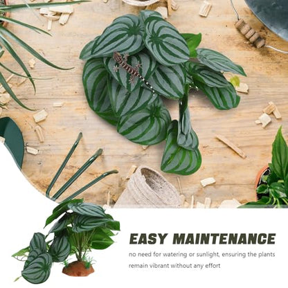 DOITOOL Reptile Decor Climbing Artificial Plant with Suction Cups for Terrarium Glass Container Decoration, Realistic Watermelon Leaf Design Suitable for Snake and Lizard Enclosures