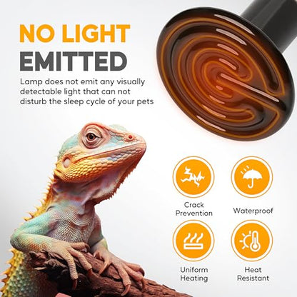 HealSmart 100W Reptile Heat Lamp Ceramic Heat Emitter, No Light Emitting Heat Bulbs, Suitable for Snake/Lizard/Spider, Plant Growth and Incubating Chicken, 2-Pack - color: 2 Pcs (Black), size: 100 Watts New