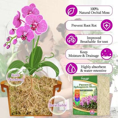 Legigo 3.3lb Natural Sphagnum Moss for Plants, 60QT Long Fiber Orchid Moss Potting Mix, Dried Sphagnum Moss for Plants Indoor, Orchid Repotting, Succulent, Carnivorous Plants, Terrarium and Reptiles - size: 3.3lb