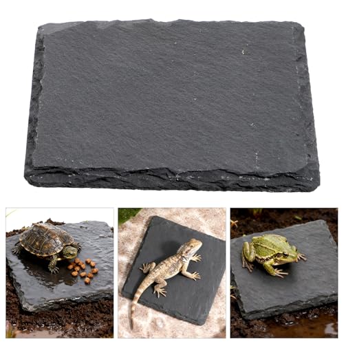 Turtle Basking Platform Slate for Reptiles 3.9 X 3.9 Inch Tortoise Basking Stone for Reptiles Bearded Dragon Accessories for Lizards, Chameleons, Geckos, Turtles, Reptile