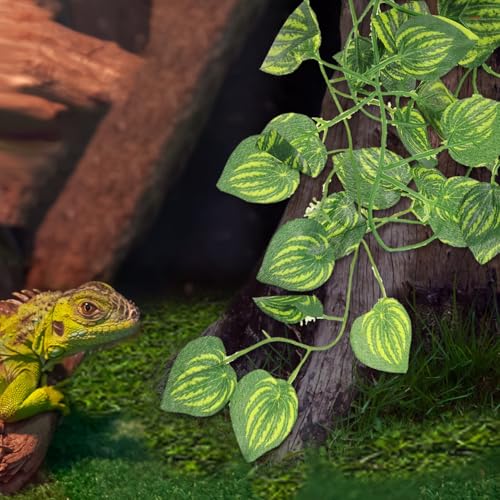 Reptile Fake Plants Terrarium Decor with Suction Cup Lifelike Simulated Vine Plant for Gecko Turtle Aquarium Habitat Decoration