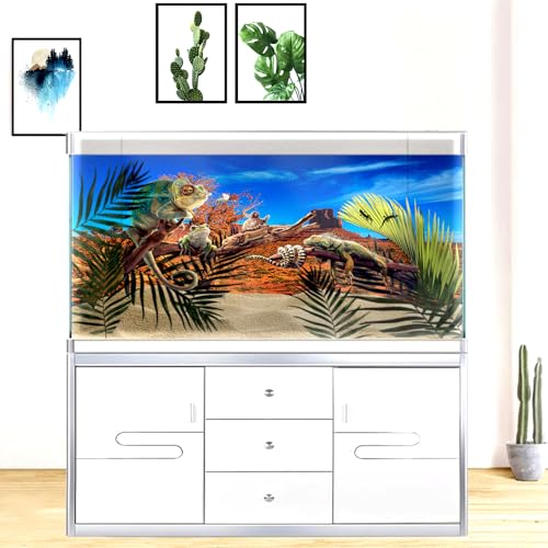 24X12 Inches Reptile Habitat Tank Background, Desert with Bush Tree Blue Sky Red Rock Terrarium Background Decor for Bearded Dragon, Durable Polyester Background with 8 EVA Double-Sided Tapes - color: orange-01, size: 24X12in/60X30cm
