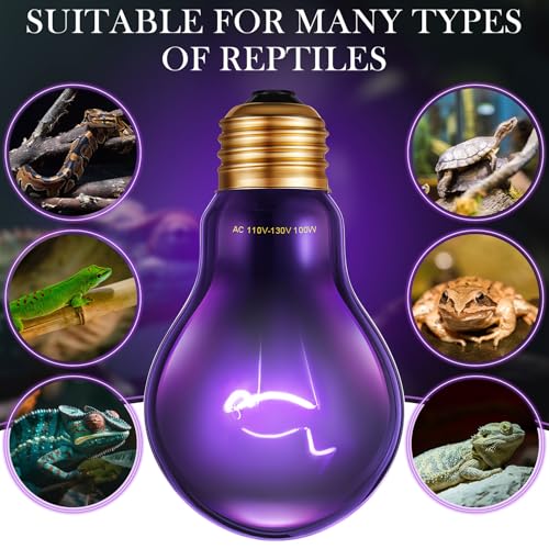 Retisee 4 Pack 50W Reptile Night Heat Lamp Simulate Moonlight Heat Bulb Purple Lamp Reptile Night Heat Bulb for Dragon Bearded Snake Lizard Turtle Chameleon Amphibians