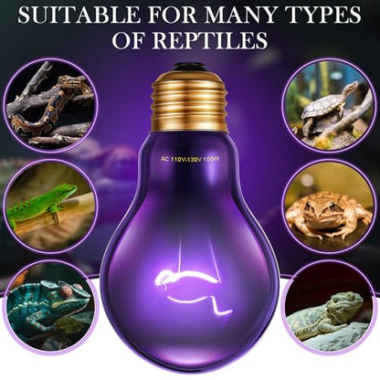 Retisee 4 Pack 50W Reptile Night Heat Lamp Simulate Moonlight Heat Bulb Purple Lamp Reptile Night Heat Bulb for Dragon Bearded Snake Lizard Turtle Chameleon Amphibians