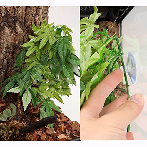 Reptiles Artificial Vine Plastic Fake Hanging Leaves Green Simulation Plant Reptile Terrarium Habitat Decor Aquarium Fish Ornament with a Sucker - size: 30cm