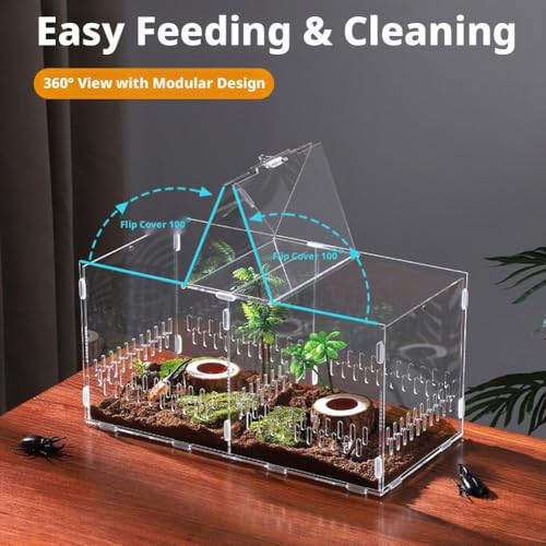  Acrylic Reptile Terrarium,Escape Proof Reptile Tank,Transparent Habitat with Ventilation Holes,for Tarantulas,Spiders,Lizards,Frogs - Easy Snap Assembly,Easy to Clean & Observe(25 * 15 * 15cm)
