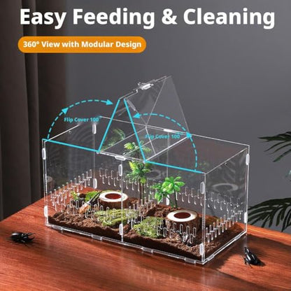  Acrylic Reptile Terrarium,Escape Proof Reptile Tank,Transparent Habitat with Ventilation Holes,for Tarantulas,Spiders,Lizards,Frogs - Easy Snap Assembly,Easy to Clean & Observe(25 * 15 * 15cm)