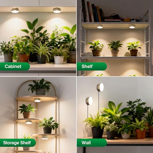 Plant Lights for Indoor Growing, 2 Pack 5W+5W Puck Grow Light, 150 Watt Equivalent,Small Full Spectrum High PPFD Mini Plant Growing Lamps with Timer, Sun Lamp Hanging Grow Lights for Shelves - size: 2-Head with timer