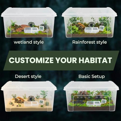 10 Pcs Reptile Breeding Box Kit & Snake Feeding Box, Portable Transparent Habitat for Spiders & Lizards, Small Reptile Enclosure with Plastic Feeder Dish, Thermometer Hygrometer & More