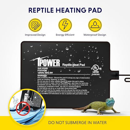 iPower Reptile Heat Pad 6X8 Inch 8W Under Tank Terrarium Warmer Heating Mat for Turtle, Lizard, Frog, Snake, Reptile, and Other Small Animals - size: 6 X 8 Inch, style: Heat Pad