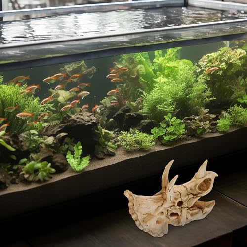 VOSAREA Resin Dinosaur Skull Realistic Dinosaur Cave House Hideout for Snakes and Lizards, Highly Wear-Resistant Habitat Decoration Suitable for Reptile Terrariums and Aquarium Decor