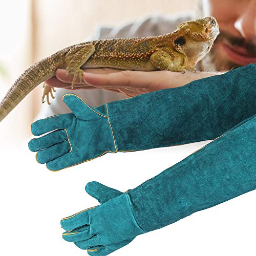 Anti Biting Gloves, Canvas Blue Pet Reptile Training Anti Bite Lengthen Safety Protection Gloves for Varanid Snake Dogs Cats(Blue)