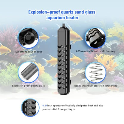 200W Submersible Fish Tank Heater for 20-40 Gallon with Auto Shut-Off When Leaving Water—Aquarium Heater, Dry-Burn & Overheat Protection, Smart LED Display for Freshwater Saltwater Turtle - size: 200W