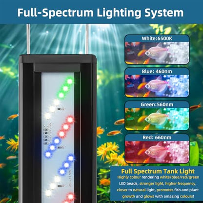 DaToo LED Aquarium Light Full Spectrum Fish Tank Light with Dimmer White Blue Red Green LEDs Fish Tank Light with Three Lighting Modes and Extendable Bracket for 16 Inch to 20 Inch Aquarium - size: 16~20 Inch