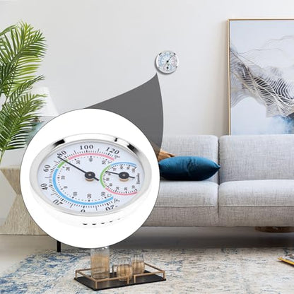 Mini Indoor Thermometer Hygrometer Analog 2 in 1 Temperature Humidity Monitor Gauge for Home, Wall, Room, Outdoor, Offices, Display Mechanical (Silver)