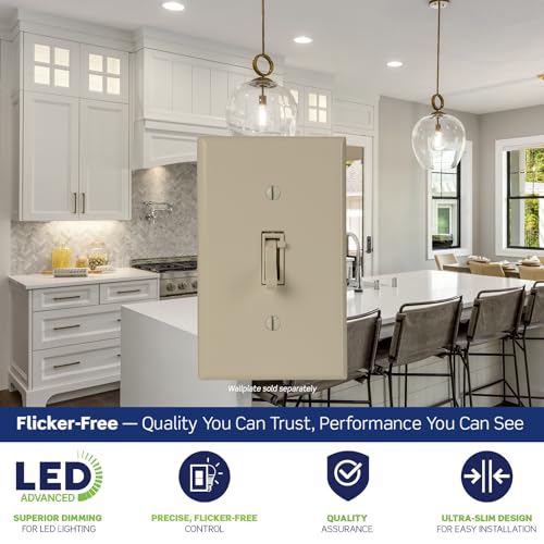 Leviton Toggle Slide LED Advanced Dimmer Switch for 150W Dimmable LED, Halogen and Incandescent Bulbs and Fixtures, TSL01-I, Ivory - color: Ivory