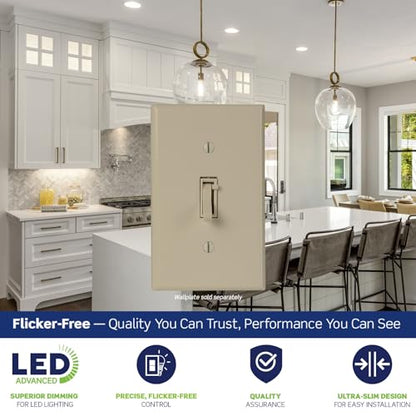 Leviton Toggle Slide LED Advanced Dimmer Switch for 150W Dimmable LED, Halogen and Incandescent Bulbs and Fixtures, TSL01-I, Ivory - color: Ivory