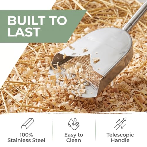 Toyvian Stainless Steel Poop Scooper Adjustable Handle for Chicken Coop Bird Cage Cleaning Reptile Litter Small Pet Yard Waste Removal
