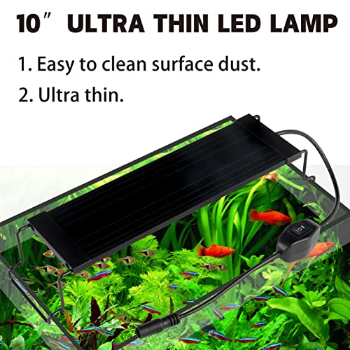 WaterRebirth Ultra-Slim Full Spectrum LED Aquarium Light with Adjustable Brackets,500LM 12W for 12Inch to 18Inch Fish Tank Lighting Fresh Water - size: 10-15"