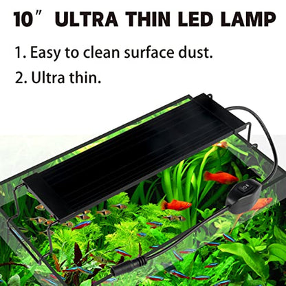 WaterRebirth Ultra-Slim Full Spectrum LED Aquarium Light with Adjustable Brackets,500LM 12W for 12Inch to 18Inch Fish Tank Lighting Fresh Water - size: 10-15"