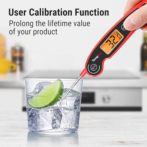 TempPro TP605 Instant Read Meat Thermometer for Cooking, Waterproof Digital Food Thermometer with Large Backlit LCD, Kitchen Thermometer for Grilling, Smoking & Candy Making (Previously ThermoPro) - color: Red