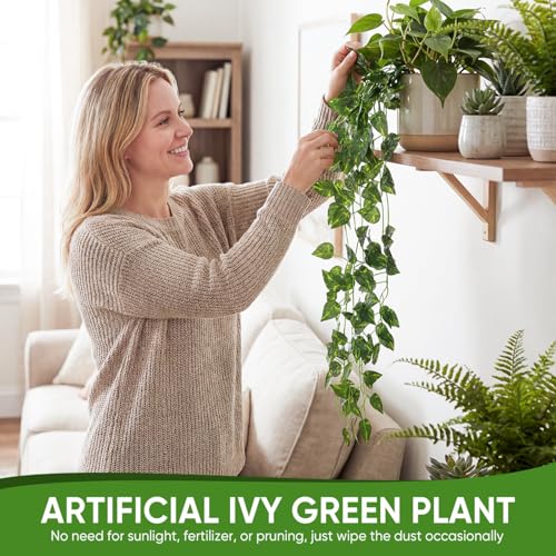 6 Pcs Fake Hanging Plants Vines Artificial Pothos Faux Ivy Greenery Ideal for Wall Shelf Home Bedroom Living Room Office Patio Garden Indoor Outdoor Decor - size: 6