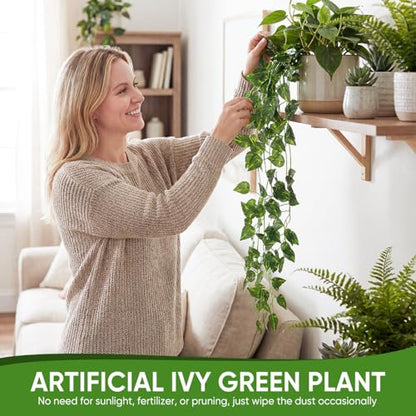 6 Pcs Fake Hanging Plants Vines Artificial Pothos Faux Ivy Greenery Ideal for Wall Shelf Home Bedroom Living Room Office Patio Garden Indoor Outdoor Decor - size: 6